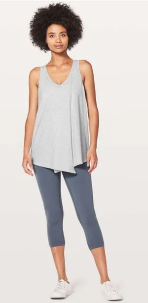 Lululemon Knot A Problem Tank‎ Top Women Sz 12 Split/Tie Front Gray Pima Cotton thumbnail 1