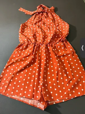 SHEIN Orange White Polka Dot Halter Romper Shorts thumbnail 1