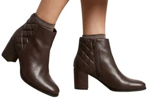 Seychelles Brown Leather Quilted Block Heel Ankle Boots Booties Size 9‎ thumbnail 1