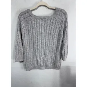 American Eagle XL Gray Sweater Women's Cable Knit Scoop Neck 3/4 Sleeve‎ thumbnail 5