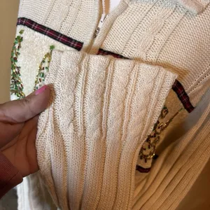 Storybook Knits Christmas Tree Zip Cardigan Sweater Beaded Cable‎ Knit Large NWT thumbnail 6
