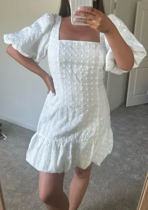 Sabo Skirt Dress Mini White Puff Sleeve thumbnail 2
