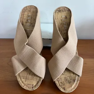 Esprit Womens Beige Canvas‎ Criss Cross Studded Cork Wedge Sandals Size 8 thumbnail 1