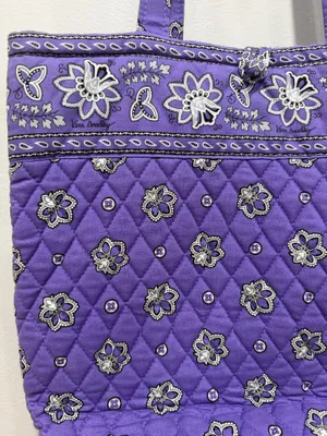 Vera Bradley Purple Quilted Tote Bag Floral Paisley Print Cotton Shoulder Bag thumbnail 4