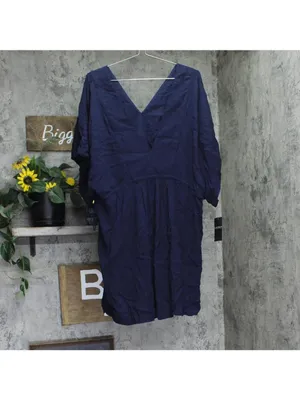 NWT Lauren Ralph Lauren Swim Cover-Up Tunic with Side Slits Dark Navy Blue 1X thumbnail 2