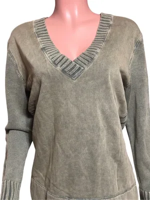 V neck knit fleece mix pullover sweater top L thumbnail 3
