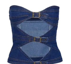 Princess Polly Lioness blue denim cut out corset top thumbnail 1