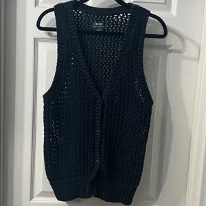 Anthropologie Maeve Tammie Jo Sweater Vest – Navy Blue Open Knit thumbnail 3