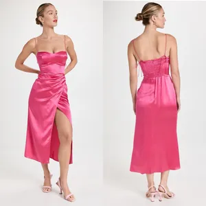 NEW NWT Reformation Marguerite 100% Silk Midi Dress In Flambe Bright Pink thumbnail 4