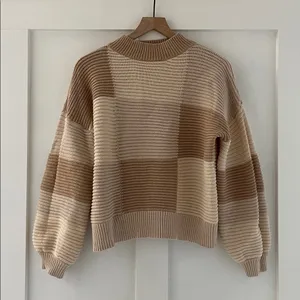 PEPPERMAYO Tulum Nights Neutral Patchwork Knit Checkered Jumper Sweater Size S thumbnail 3