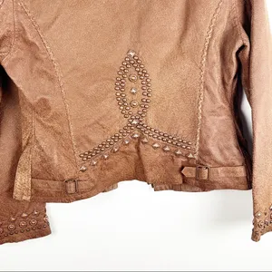 CRIPPLE CREEK Brown 100% Genuine Leather Studded Zip Pockets Jacket Size Medium thumbnail 10