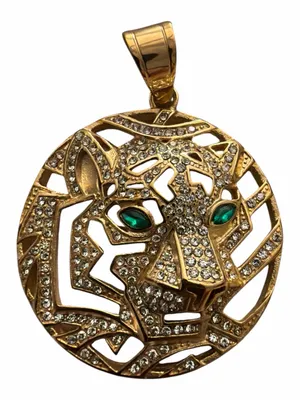 Gold-Tone Leopard Pendant with Green Crystal Eyes thumbnail 1