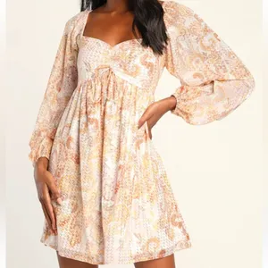 NWT Lulus Radiant Suggestion Paisley Babydoll Dress Size Large thumbnail 2