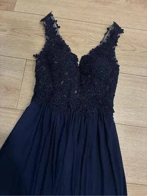 Sherri Hill Women’s 50255 Navy Maxi Prom Dress Lace Chiffon Size 0 thumbnail 2