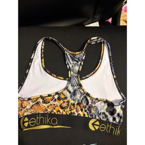 Ethika Womens Animal Print Racerback Sports Bra Multicolor Gold Black XL‎ thumbnail 3