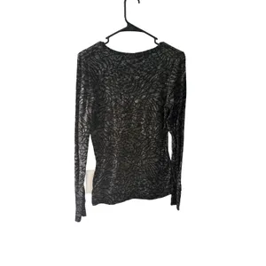 BKE Womens Long Sl Grunge Whimsigoth Web Metallic Silver‎ Black Scoop Top Large thumbnail 4