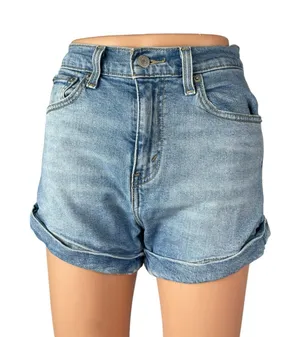 Levi's Women's Blue Cuffed High Waisted Medium Wash Denim Jean Shorts Size 26 thumbnail 1