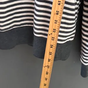 BKE Womens Striped Asymmetrical Button Neck Hoodie Sweatshirt Grey‎ White Large thumbnail 7
