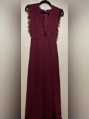 Altar’d State Burgundy Lace-Trim Wide-Leg Jumpsuit Size M thumbnail 2