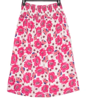 Lulus Floral Smocked Midi Skirt Pink Ivory Perfectly Preppy Cottagecore Spring L thumbnail 1