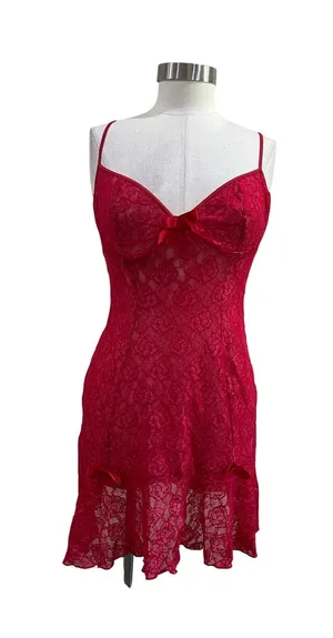 Inner Secrets Red Lace Sheer Chemise Babydoll‎ Lingerie Slip Dress Size M thumbnail 1