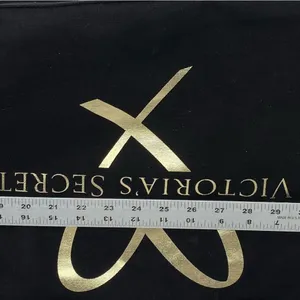 Victoria's Secret Heart Logo Black Gold Sparkle Canvas Tote Bag. thumbnail 6
