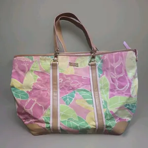 Vintage Lilly Pulitzer Giraffe Print Canvas Tote Bag Pink Zip Top Travel READ thumbnail 1