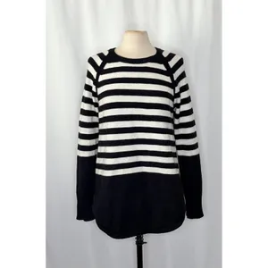 ANTHROPOLOGIE Rebekah Sweater Black White Stripe Tunic Pullover Knitwear Medium thumbnail 2