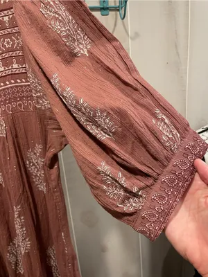 Daughters of India Mishka floral cocoa tassel metallic thread maxi dress boho thumbnail 10