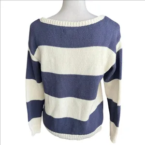 Aeropostale rugby stripe v-neck sweater beachy coastal navy and cream oversized thumbnail 3