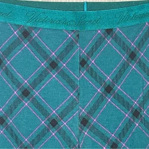 Victoria’s Secret Sz XL Long Pajama Set Teal Purple Black Argyle Plaid thumbnail 13