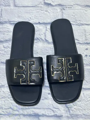 TORY BURCH Double T Sport Leather Slide Sandal Perfect Black Size 9.5 (40) thumbnail 2
