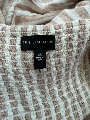 The Limited Linen Blend Tiered Midi Dress XL Beige White Stripe Tie Shoulderboho thumbnail 7
