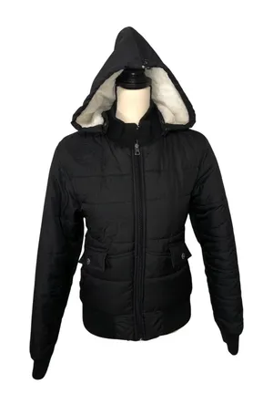Matix Black Quilted Puffer Jacket Hooded Size M Streetwear Skater Punk Goth Y2K thumbnail 1