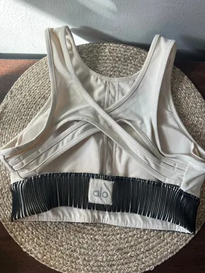 Alo Yoga Electric High Neck Sports Bra Bone Cream Black Ribbed Size XS thumbnail 6
