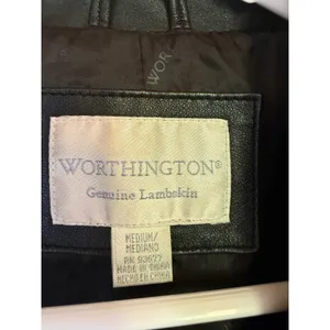 Worthington Black Genuine Lambskin Leather Blazer‎ Jacket Womens Medium 3 Button thumbnail 2
