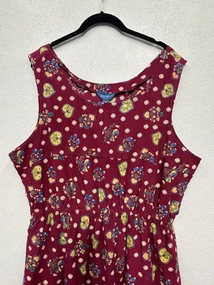 Vintage April Cornell Corduroy Midi Dress XL Burgundy Heart Print Cottagecore thumbnail 4