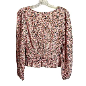 Sadie & Sage Peplum Top Womens Medium Pink Floral Twist Front Prairie Dainty‎ thumbnail 4