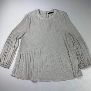 Adrianna Papell Polka‎ Dot Blouse Long Sleeve Pleated Top Womens Size M thumbnail 1