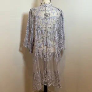 Romantic Cottagecore Mesh Lace Open Front Duster‎ Cardigan Gray thumbnail 4