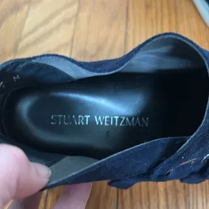 Stuart Weitzman Navy Blue Suede Triple‎ Strap Sneakers Women's 9.5 M 73188 thumbnail 5