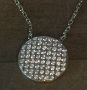 Dainty 925 gold layered pave crystal disc necklace thumbnail 4