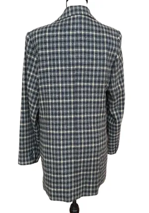 Eddie Bauer Wool Check Long Blazer Jacket Cream Navy Blue M Academia thumbnail 3