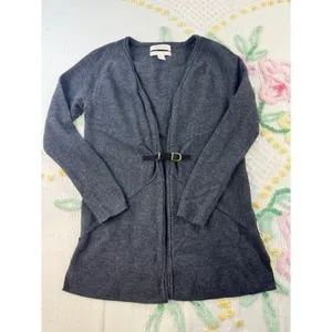 Ellen‎ Tracy Extra Fine Merino Wool Buckle Front Cardigan Gray Small thumbnail 4