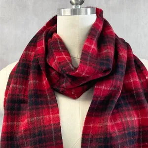 Red Plaid Cashmere Scarf Soft Warm Minimal Tartan Old Money Preppy Winter Target thumbnail 2