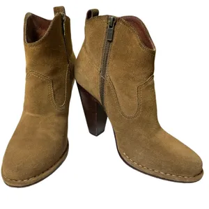 Frye Madeleine Suede Ankle Boots Brown Leather Lined Stacked Heel‎ 8.5 thumbnail 2