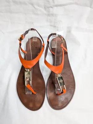 Tory Burch Padlock Orange T-strap Logo Sandals Size 9 thumbnail 3