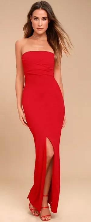 Lulus Own the Night Golden Red Strapless Maxi Dress Size Medium thumbnail 1