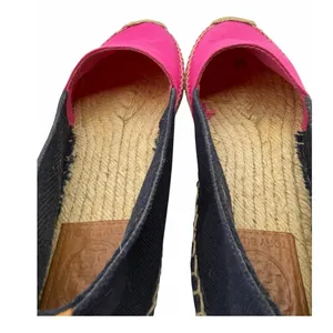 Tory Burch Colorblock Pink Navy Canvas Espadrille Flats Jute Double T Logo Sz 9 thumbnail 7
