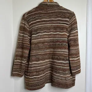 Alfred Dunner Open Front Sweater Cardigan Neutral Tone Women’s Sz Large Metallic thumbnail 4